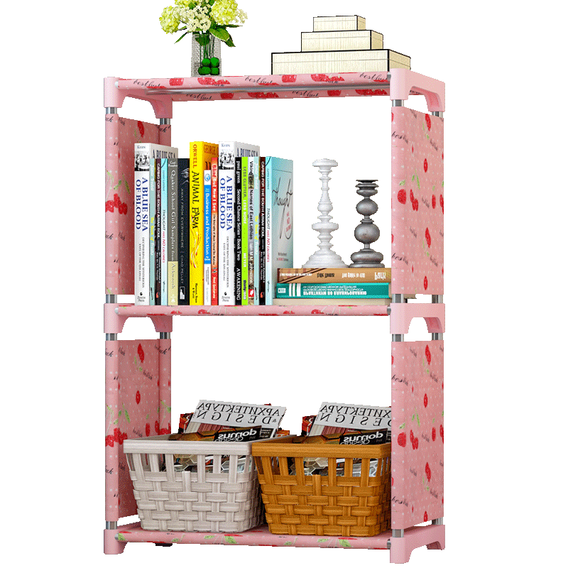 索尔诺维洛家 两层架子书架\时尚收纳层架\简易储物置物架\防尘可擦洗书架卧室宿舍时尚风格简易书架 幸运樱桃