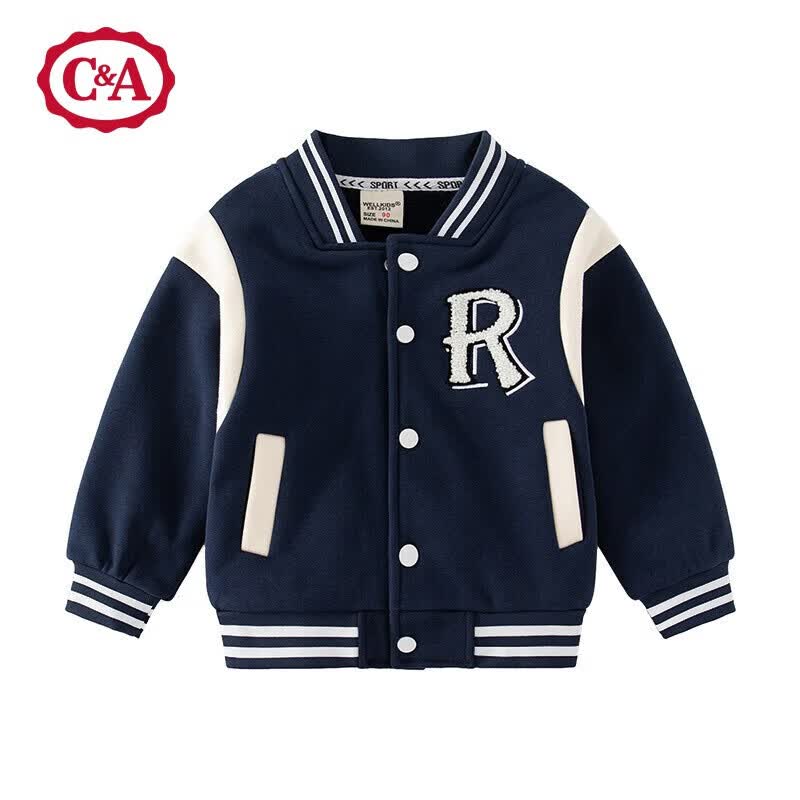 C＆A秋冬男童加绒棒球服男童休闲外套可爱卡通小熊男小童外套秋冬装 藏青字母 130cm怎么看?