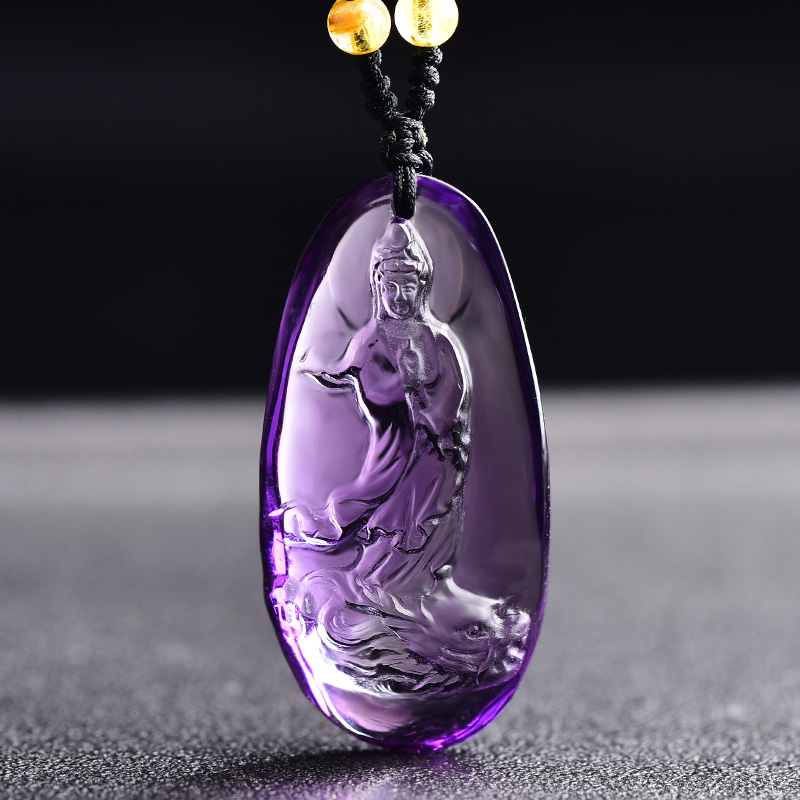 慈灵阁 紫水晶南海观音吊坠男士女款挂件玉坠玉佩观士音菩萨项链礼物
