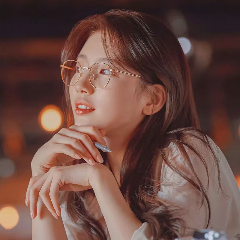 太初秀智同款素颜小框眼镜女复古风金丝眼镜框韩版潮可配度数 琥珀框
