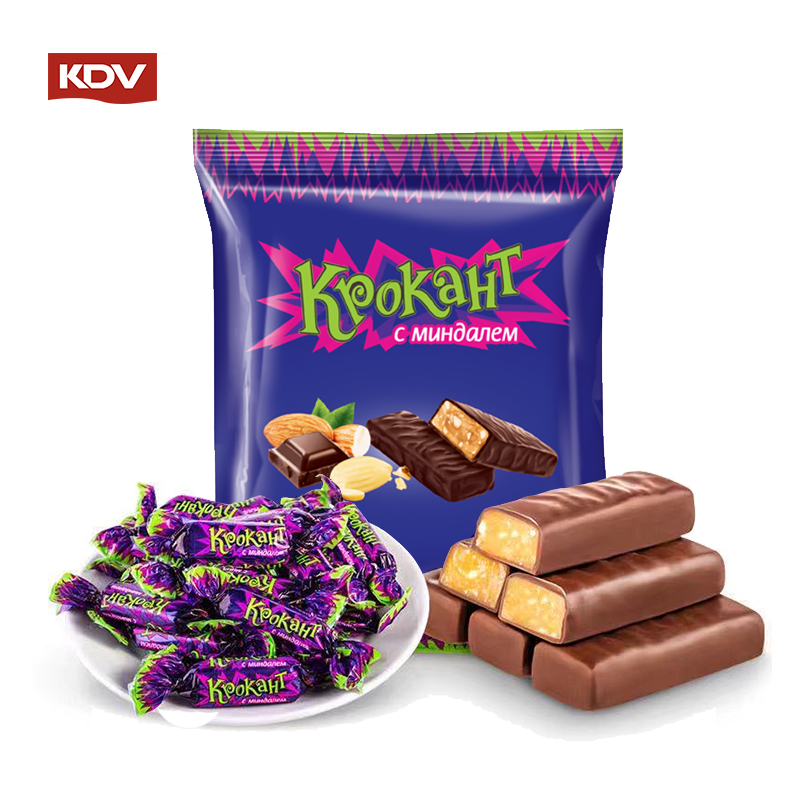 KDV紫皮糖俄罗斯进口巧克力味夹心糖500g休闲零食结婚喜糖办公室下午茶糖果