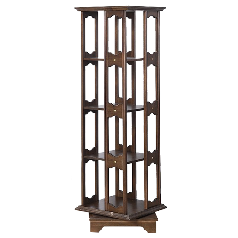 爱必居 旋转书架落地实木组合书柜书橱置物架家用360度旋转展示储物收纳架 三层胡桃色