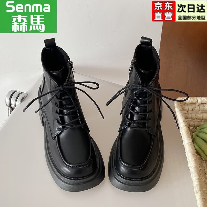 森馬（senma）马丁靴女秋冬2023最新款英伦风黑色学生厚底单靴短靴女 黑色哑光 35使用感如何?
