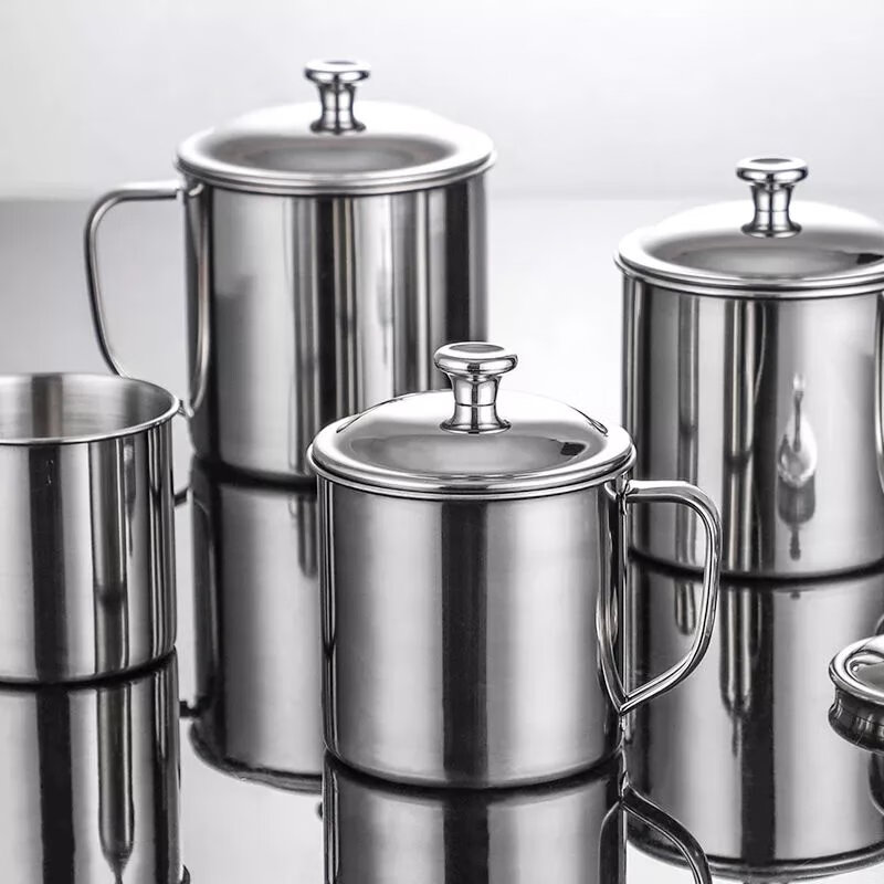 不锈钢水杯无磁家用带盖口杯带手柄盖成人喝水茶杯幼儿园杯子