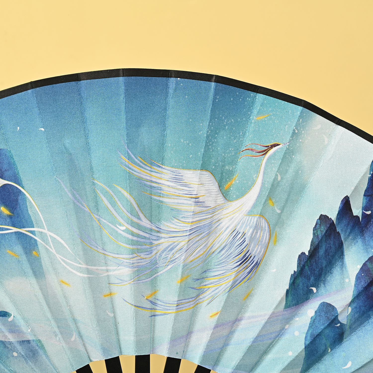 跳舞扇子国风款中国风双面绢布流苏水墨画国潮扇古 风折扇 凤求凰黑色