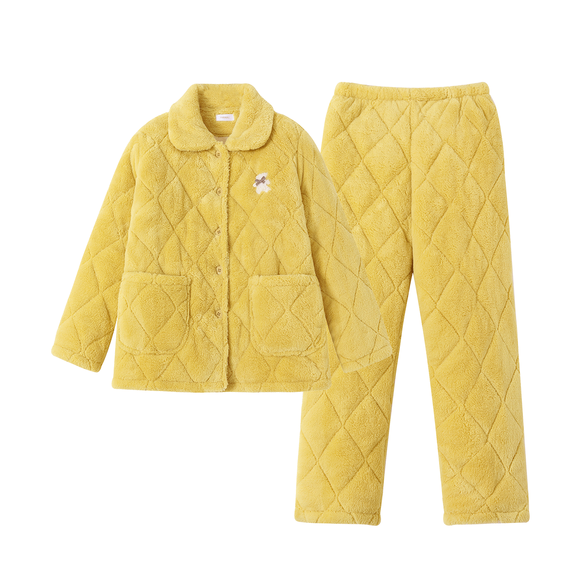 香蜜闺秀【三层夹棉加厚】暖冬可外穿长袖开衫女士家居服棉服保暖睡衣套装 W3403029黄色 XL