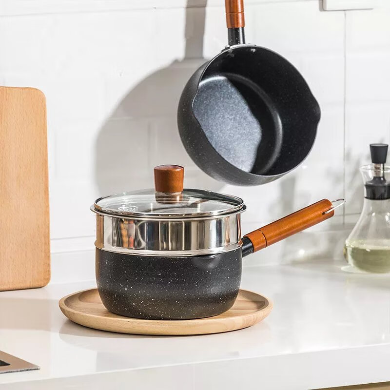 【现货现发】日式雪平锅小锅家用煮面泡面汤锅热牛奶锅不粘锅电磁 20cm 单锅+钢化玻璃盖