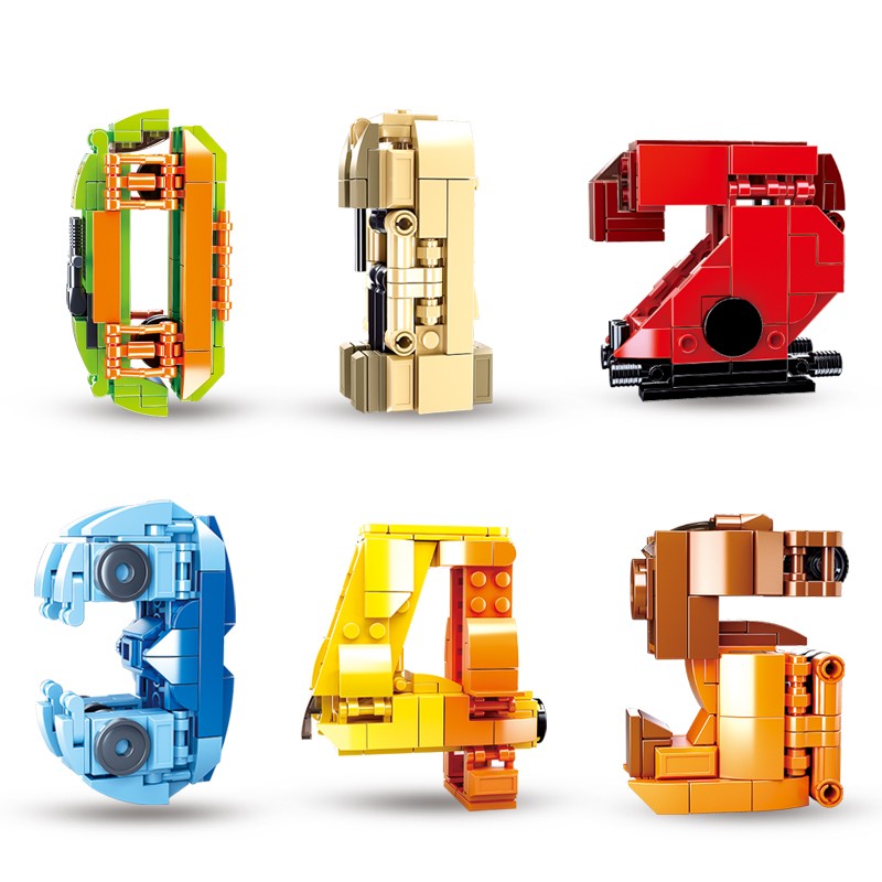 快乐小鲁班(sluban)数字变形玩具积木儿童拼装创意n变字母机甲金刚