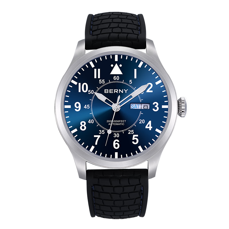 伯尼berny机械飞行员手表运动游泳潜水潮流大表盘日历夜光200米防水