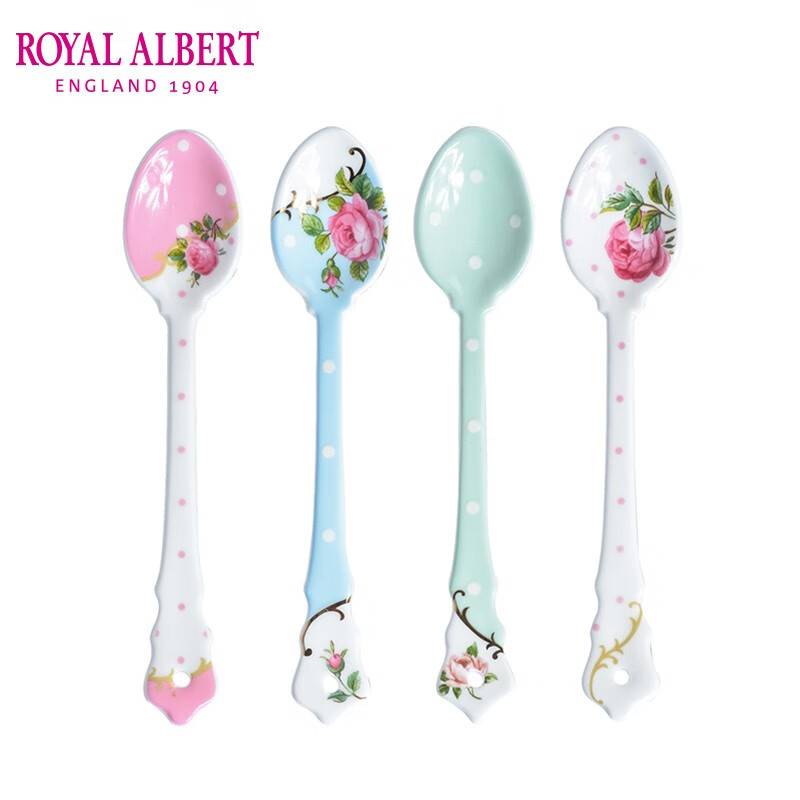 Royal Albert骨瓷杯碟可爱咖啡杯勺子套装波点小清新 复古茶匙四件套