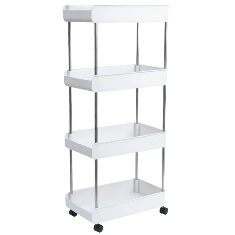 欧润哲 夹缝置物架厨房落地收纳架小推车多层家用客厅浴室卧室缝隙收纳移动架子 白色4层23cm滑轮款