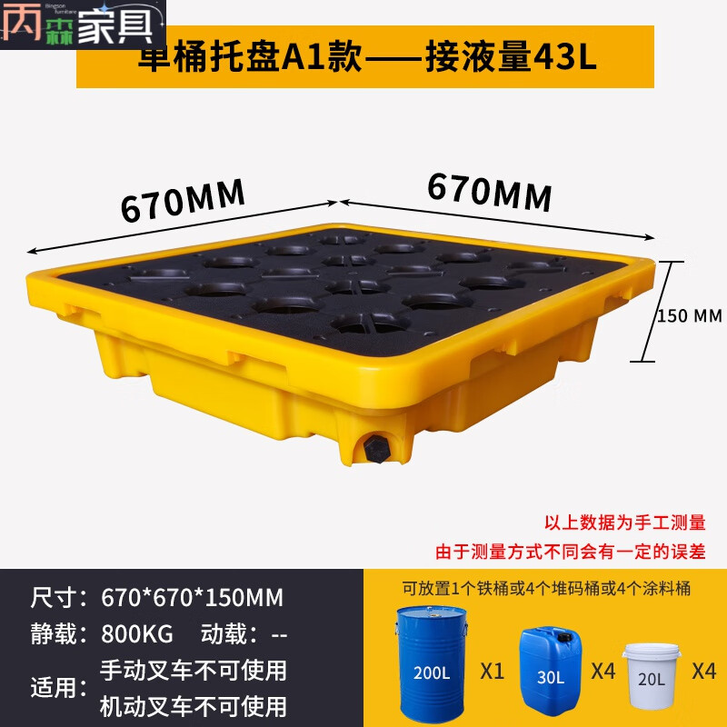 游复吟防渗漏托盘耐酸碱托盘化学品塑料二次容器防渗漏托盘油桶底座防泄 A1：670*670*150mm特厚 单桶平台怎么样,好用不?