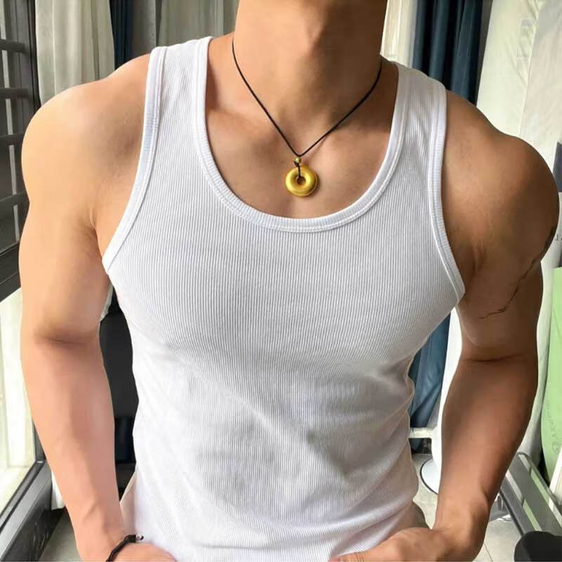 迈迪萨夏季美式轻薄运动健身细螺纹工字背心男跑步训练弹力吸汗透气 黑色+白色 2XL 版型紧身【建议110-125斤】
