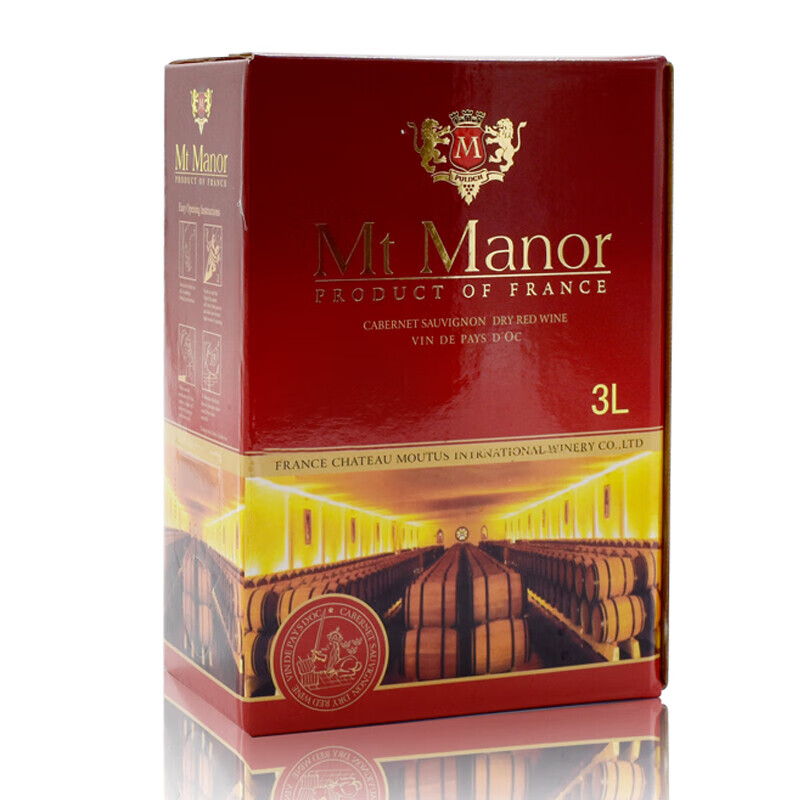 mt manor蒙图庄园干红葡萄酒3l*1盒12%vol 赤珠霞酿造 适合家庭