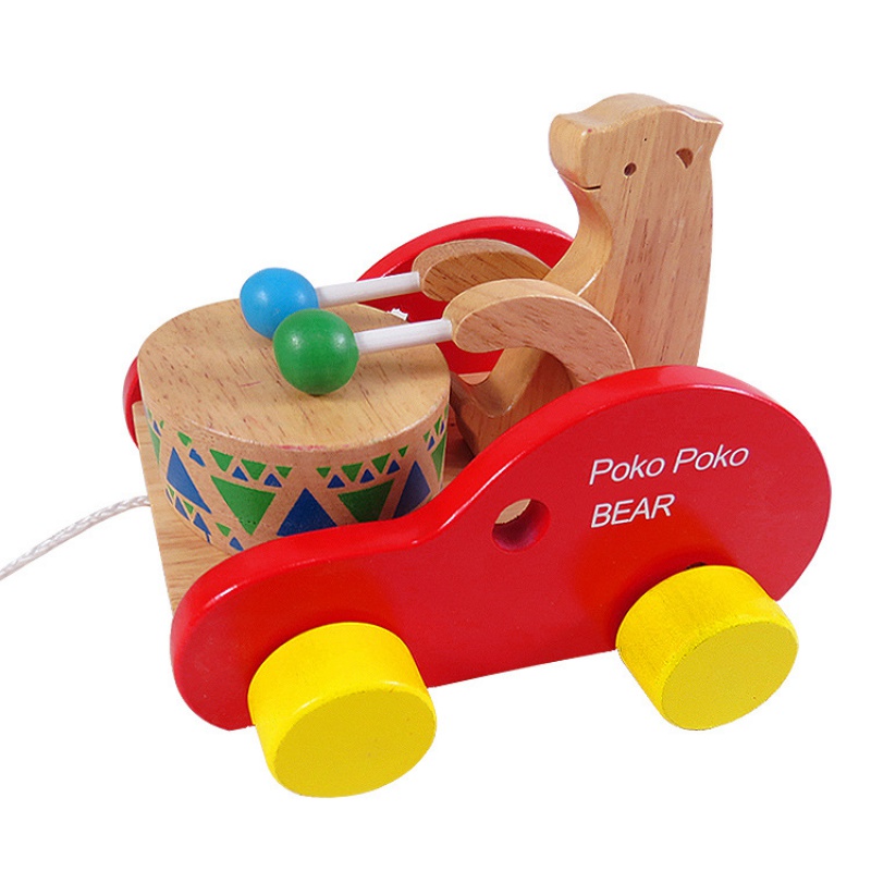 幼得乐卡通动物学步车 小熊敲鼓绳子拖拉车 幼儿童宝宝启蒙玩具