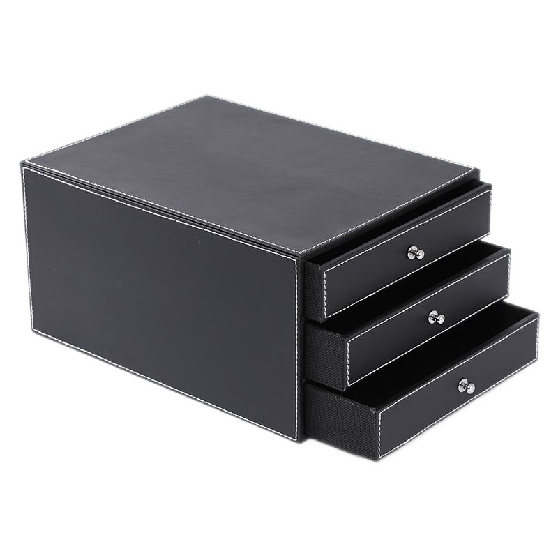 暖之家 多抽屉资料架pu办公桌面收纳盒创意文件架资料架抽屉式文件柜整理用品 黑色