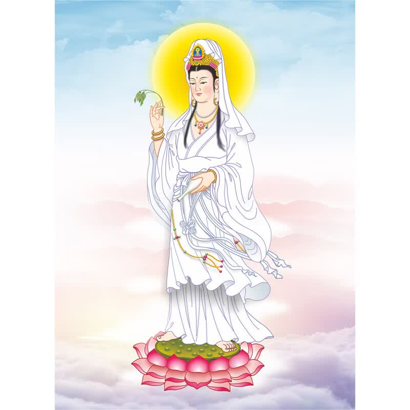 萱靓德国进口品质白衣观音佛像贴画结缘佛像画像净土像观世音菩萨图片
