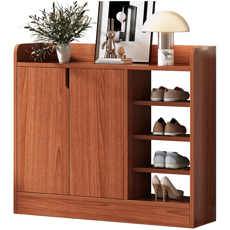 左印 鞋柜家用门口实木拉手玄关简约现代门外收纳储物柜多层防尘 【加宽款】古檀木色140*30*80cm 组装