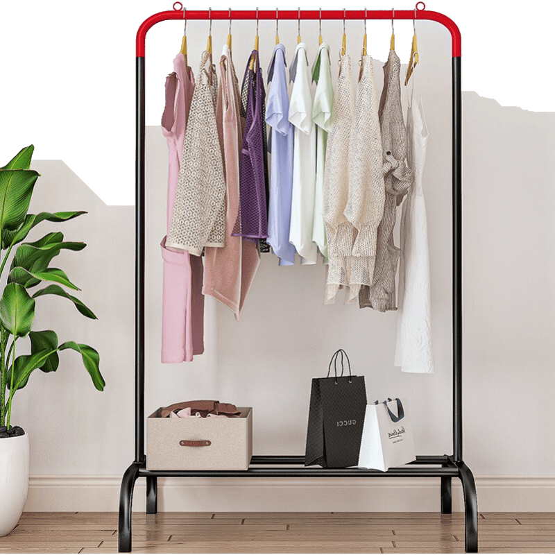 思故轩 简易衣帽架落地晾衣架卧室折叠室内简易衣帽架阳台挂衣架双杆式家用晒衣架子挂衣服架子L1200 L1200-黑红色