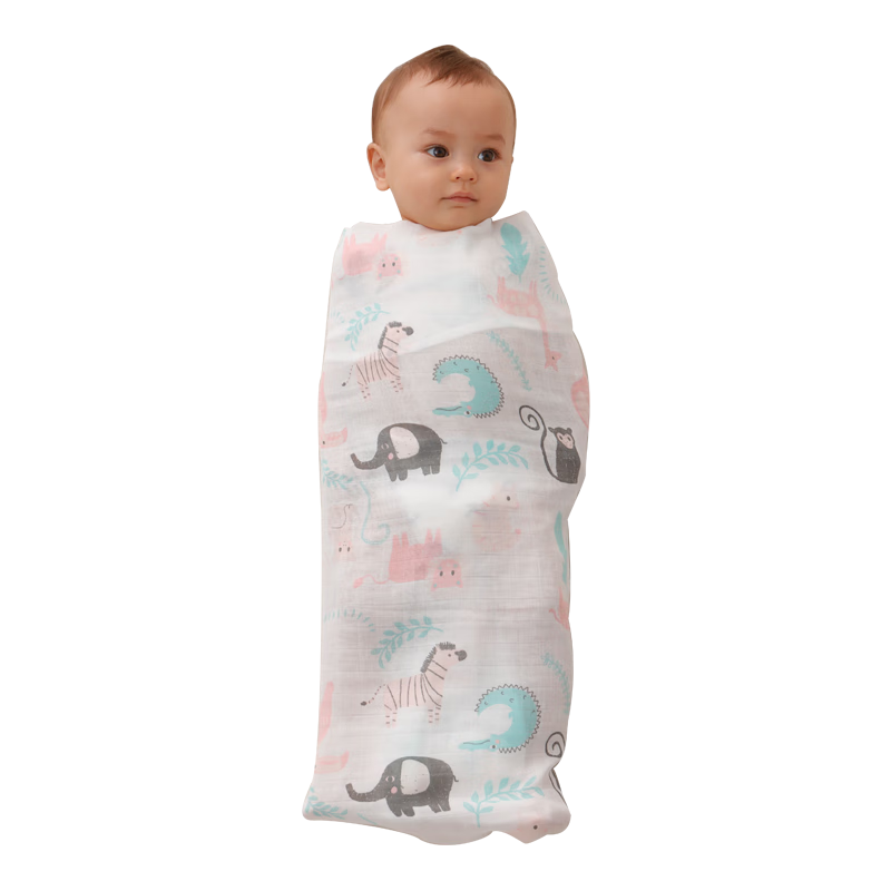 喜亲宝 婴儿包巾包裹单抱被 新生儿防惊跳包单盖毯纱布遮挡巾初生喂奶巾115*130cm厘米动物世界
