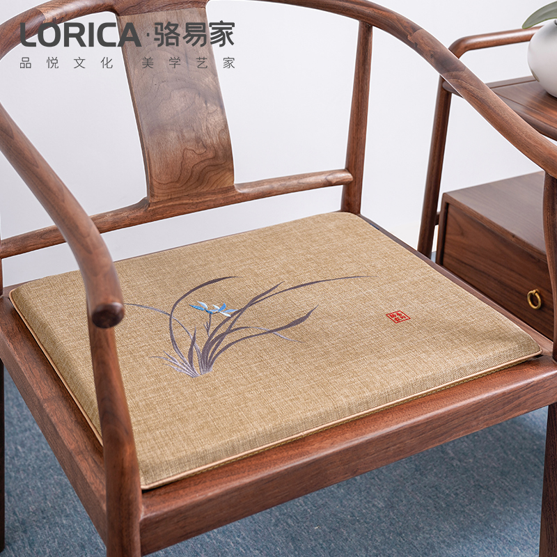 坐垫中式椅垫红木沙发垫餐桌椅垫太师椅圈椅座垫茶椅垫 蕙质兰心-麻色