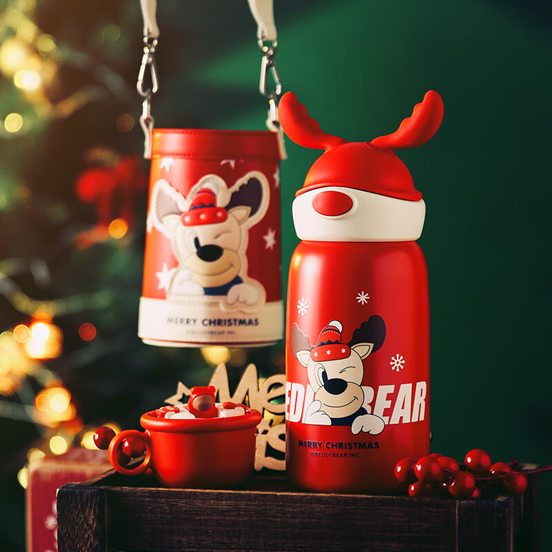 杯具熊（BEDDYBEAR）儿童保温杯圣诞礼物316不锈钢大容量水杯 圣诞款-调皮麋鹿