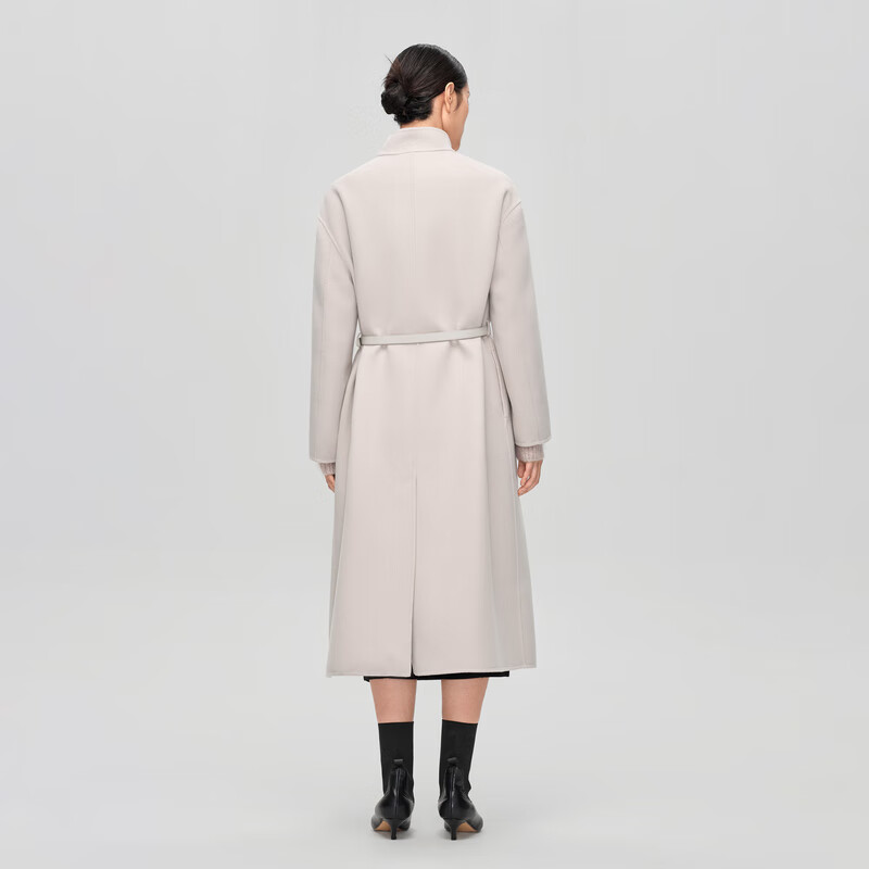 OVV2023秋冬新款女装羊毛双面呢拼环保皮草配腰带长款大衣 浅灰（净色）C0 M