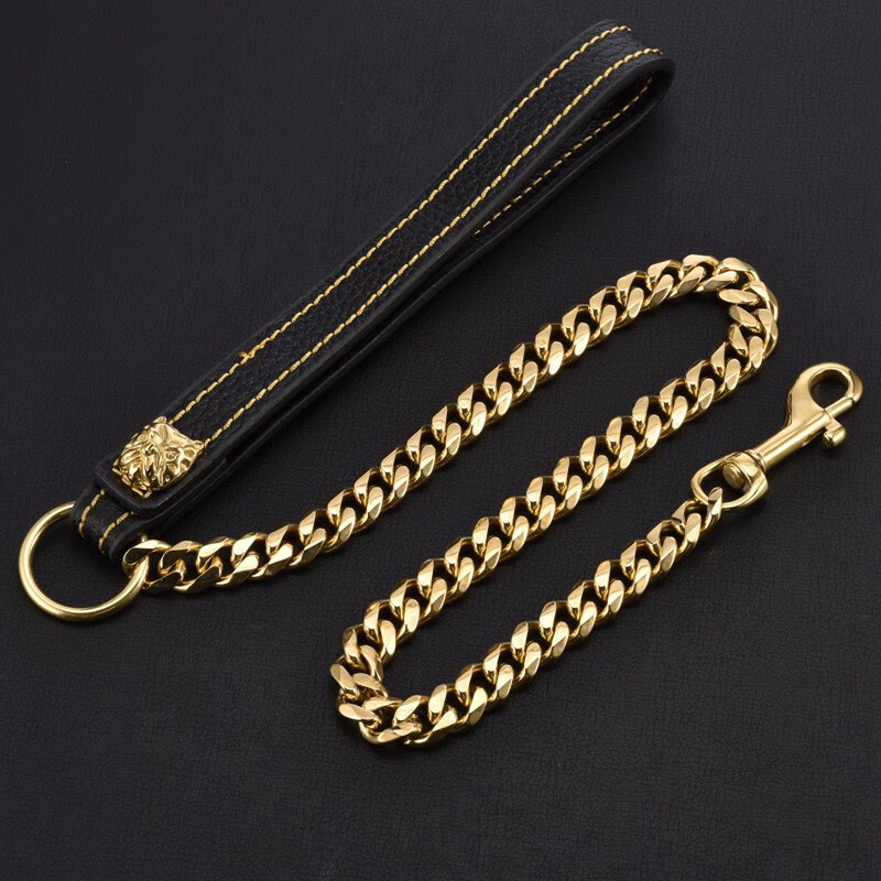 zooland 金色不锈钢狗链加粗15mm中大型犬牵引绳猛犬遛狗绳恶霸犬斗牛