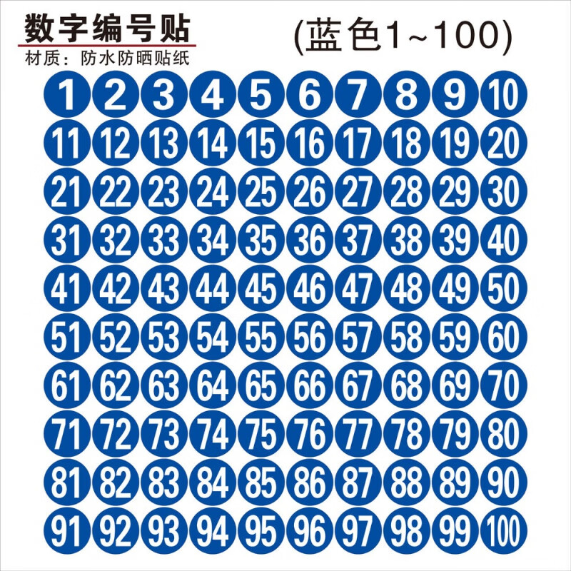 编号标识标签贴网吧网咖衣柜座位分区编号贴 蓝号贴(1至100) 5x5cm