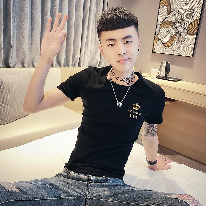 卡度顿社会人全棉t恤男潮牌修身tx潮流衣服年轻小伙短袖网红同款s码