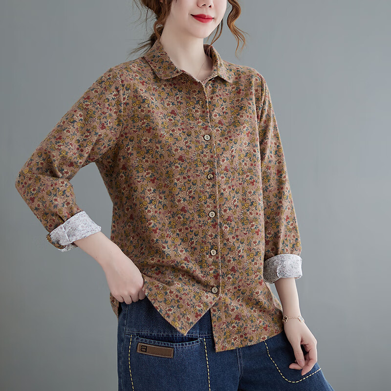 东品良衣春夏季老年衣服女50-60岁衬衫妈妈穿的衬衣文艺复古碎花磨毛