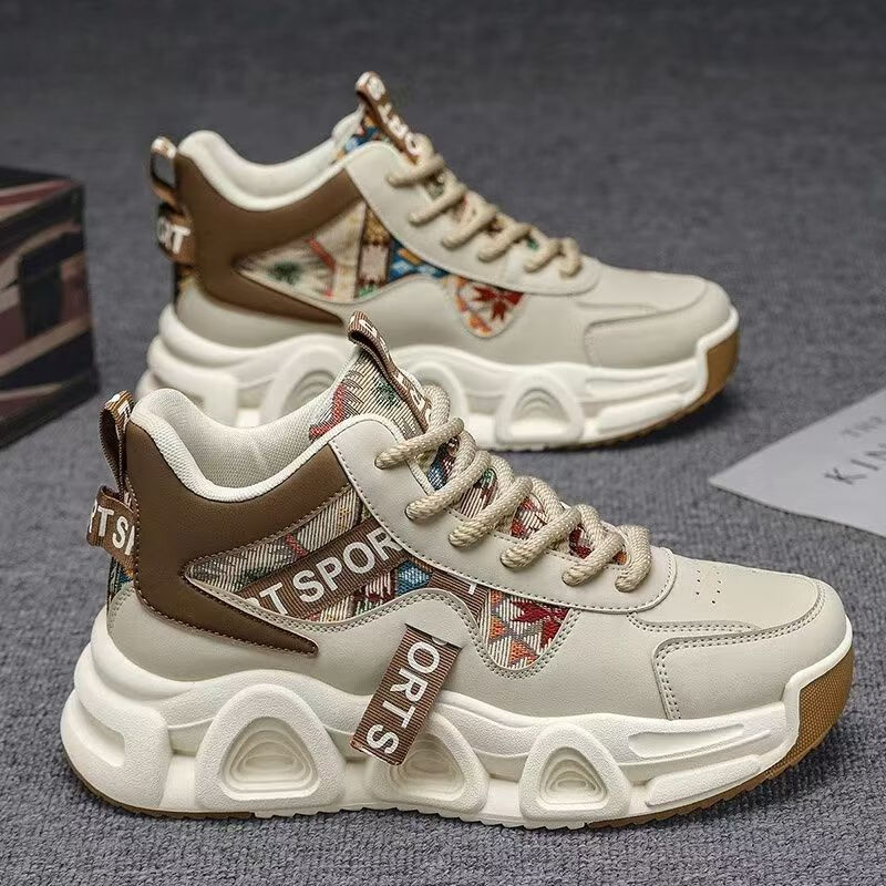 昌祥回力男鞋2025秋冬季新款运动厚底增高防滑防水皮面户外登山鞋子男款 米棕色 42