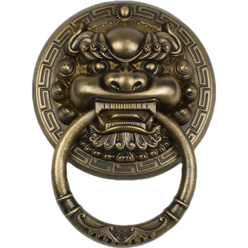遠(yuǎn)都 仿古純黃銅獸頭門(mén)環(huán)中式獅子頭虎頭拉手麒麟木門(mén)拉環(huán)大門(mén)銅配件 直徑20厘米古銅色花環(huán)(一個(gè))