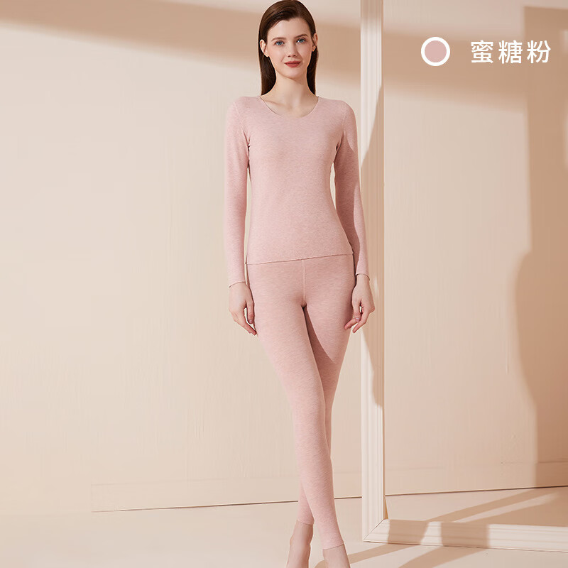 佧森滋秋冬新款德绒羊绒保暖内衣女加绒保暖衣男女秋衣秋裤套装 蜜糖粉/套装 M(建议体重90-110斤)