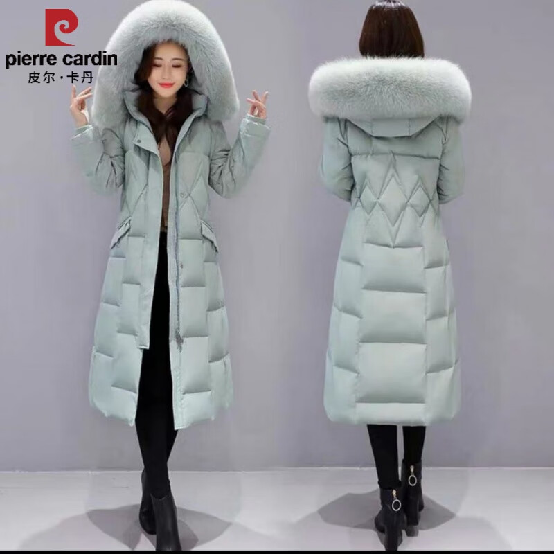 皮爾卡丹90白鴨絨真羽絨服女2025新款中長(zhǎng)款過(guò)膝品牌冬季加厚加長(zhǎng)款外套潮 豆綠+豆綠真狐li毛領(lǐng) 2XL