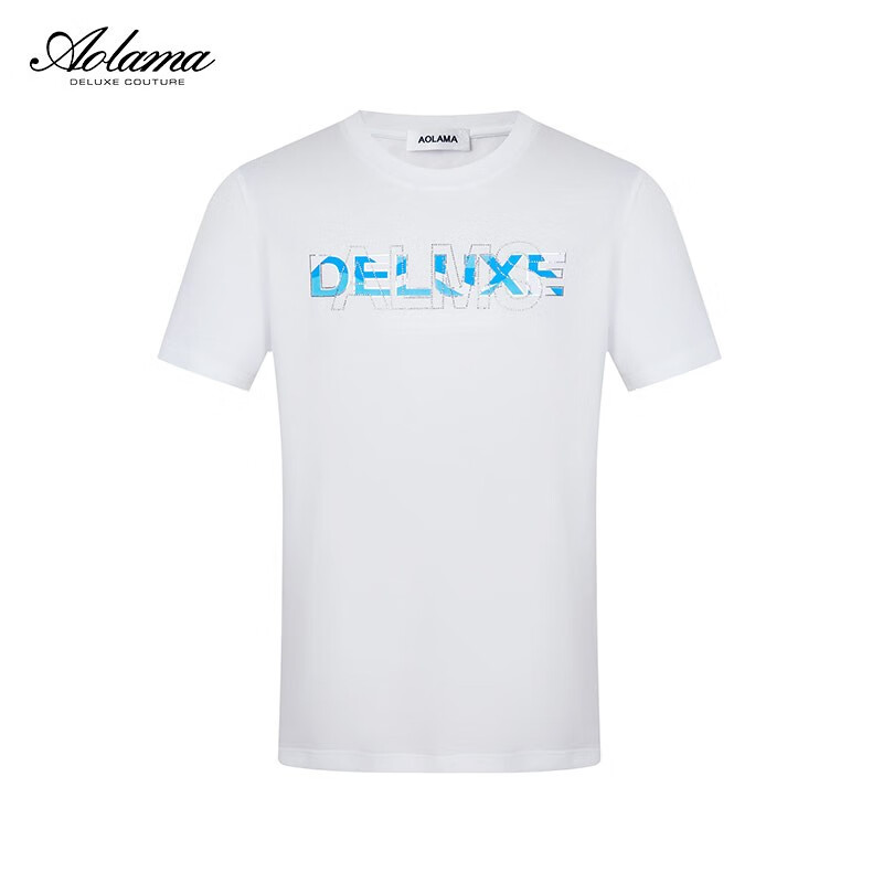 玛(aolama)男装短袖t恤2023夏季新款圆领宽松百搭净色中青t恤 白色 46