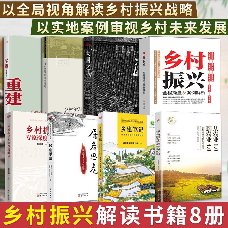 乡村振兴书籍【8册】贺雪峰 大国之基、乡村治理的社会基础+温铁军 乡建笔记、从农业1.0到农业40、居危思危+乡土中国 费孝通