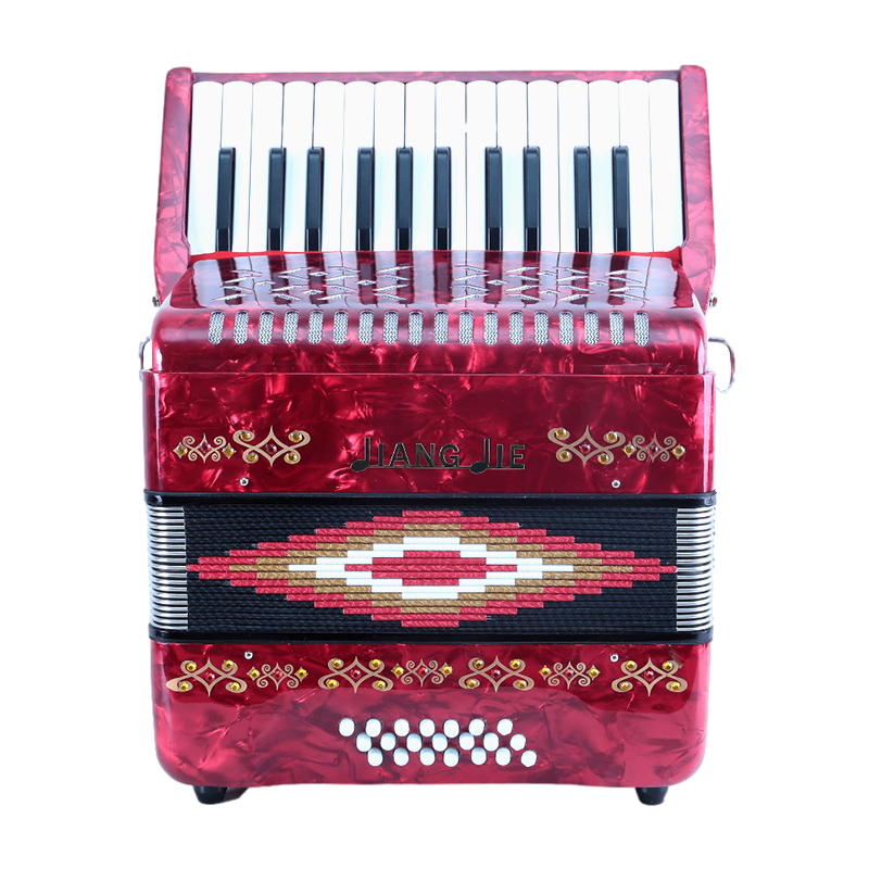 姜杰JiangJie手风琴印花21贝司21贝斯26键18mm键盘儿童高端手风琴 珍珠红色
