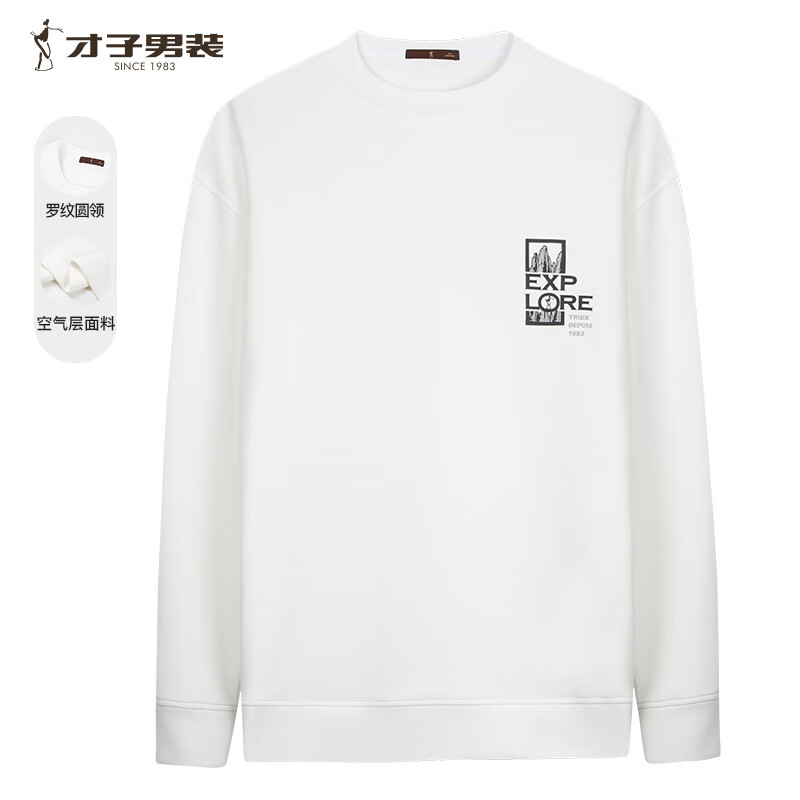 才子（TRIES）卫衣男春秋新款男士保暖高阶圆领套头衫百搭休闲舒适卫衣打底衫 白色 3XL 54(185/100A)