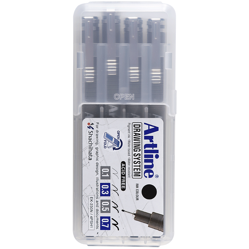 【開學必備】旗牌（Shachihata）超細針管筆勾線筆 防水繪圖筆 漫畫/設計/動漫專用 黑色 4支套裝 EK-230N/4PSH1