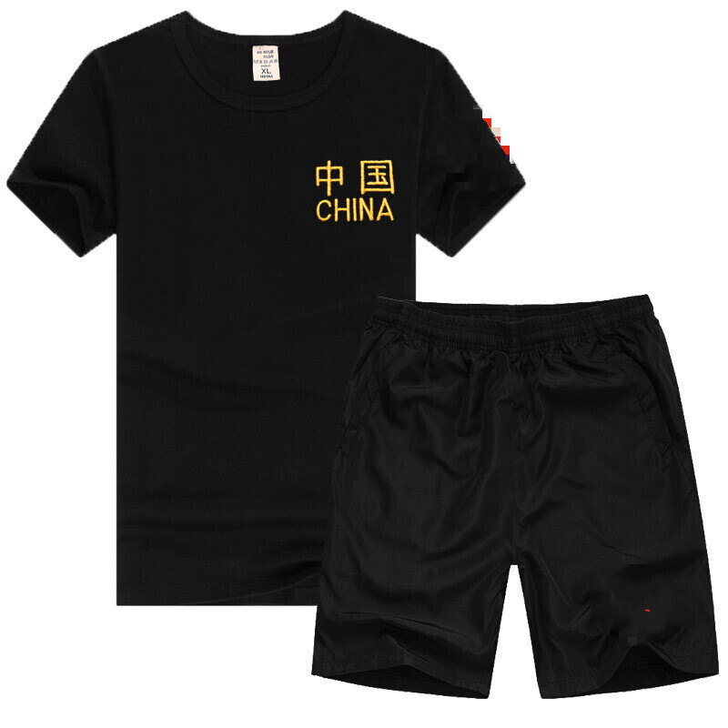 福狼 夏季迷彩服男體能短袖套裝訓練服速干軍迷t恤退伍老兵保安服定制 603黑色圓領 3XL【125-135斤】