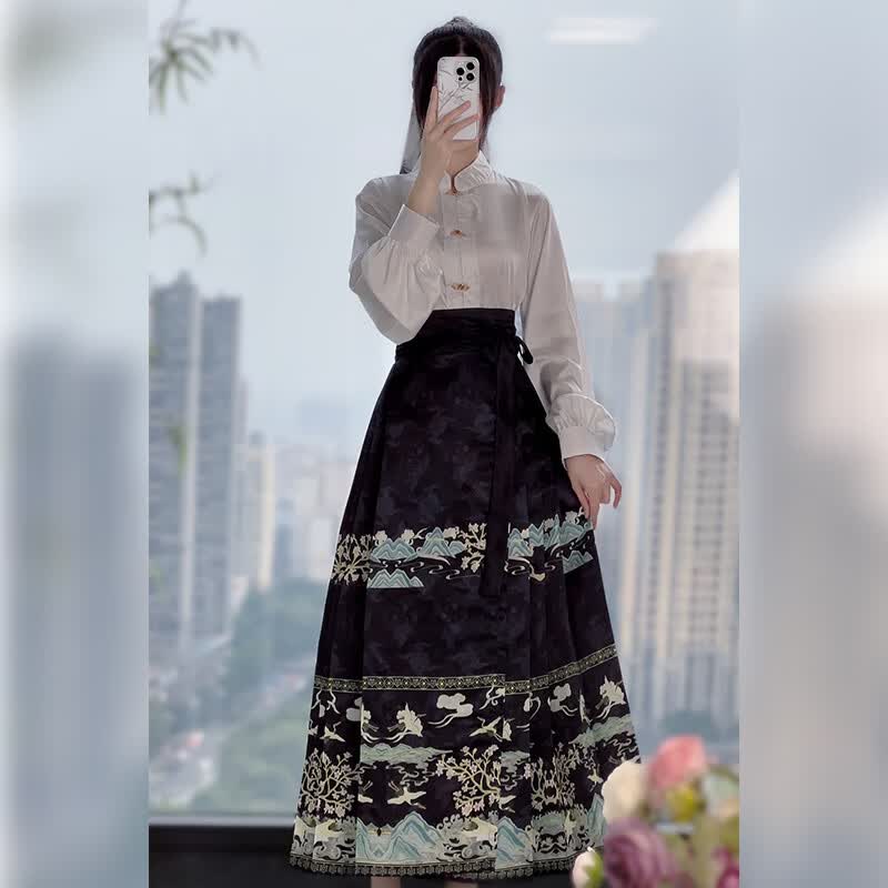 北极绒马面裙汉服女成人明制立领短衫印花夏季日常通勤小个子套装 黑色马面+上衣(送吊带) S高性价比高么？