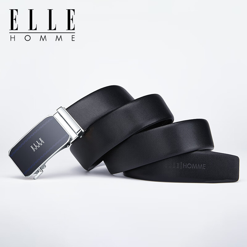 ELLE HOMME男士皮带男腰带真皮自动扣头层牛皮商务裤带高档生日礼物送男友 【专柜礼盒】902080A-儒雅银色 110cm ~130随机(可修剪)