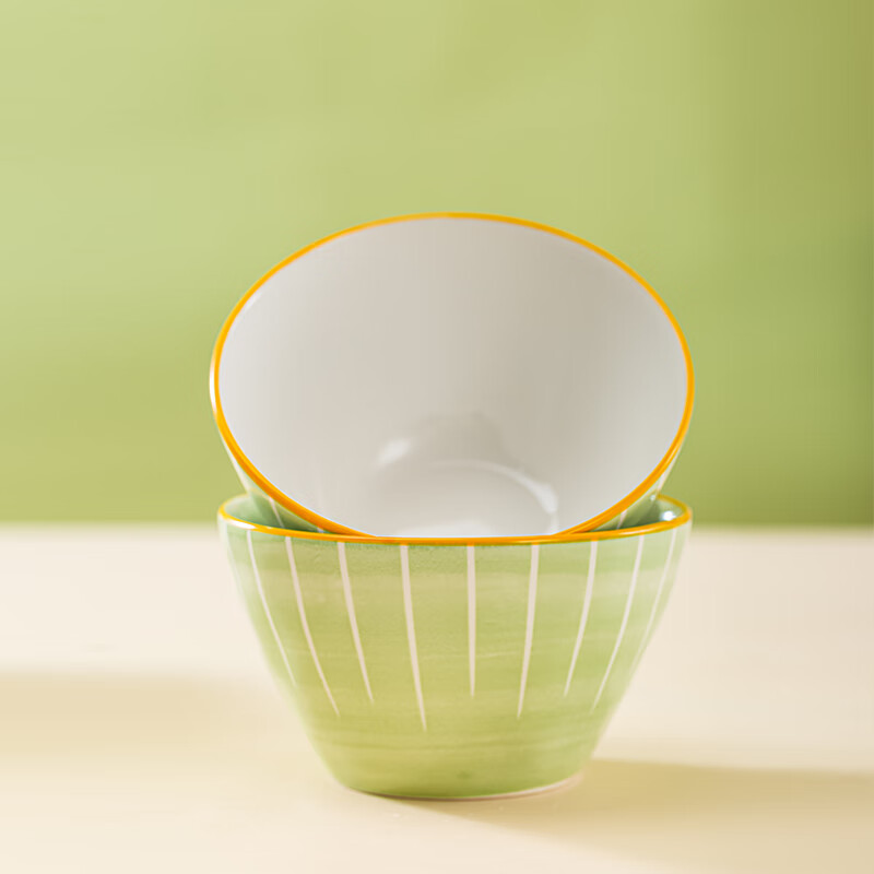 浩雅景德镇 餐具陶瓷米饭碗小汤碗手绘釉下彩陶瓷碗墨青4.5英寸2个装