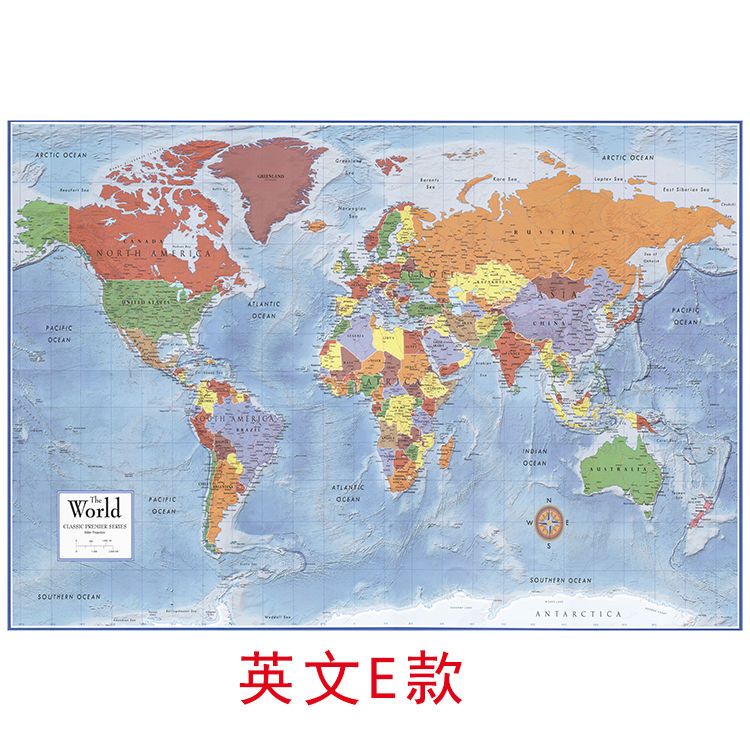 英文世界室挂画装饰画客厅书房墙画高清大幅 英文E款 107*150布地图后面没胶