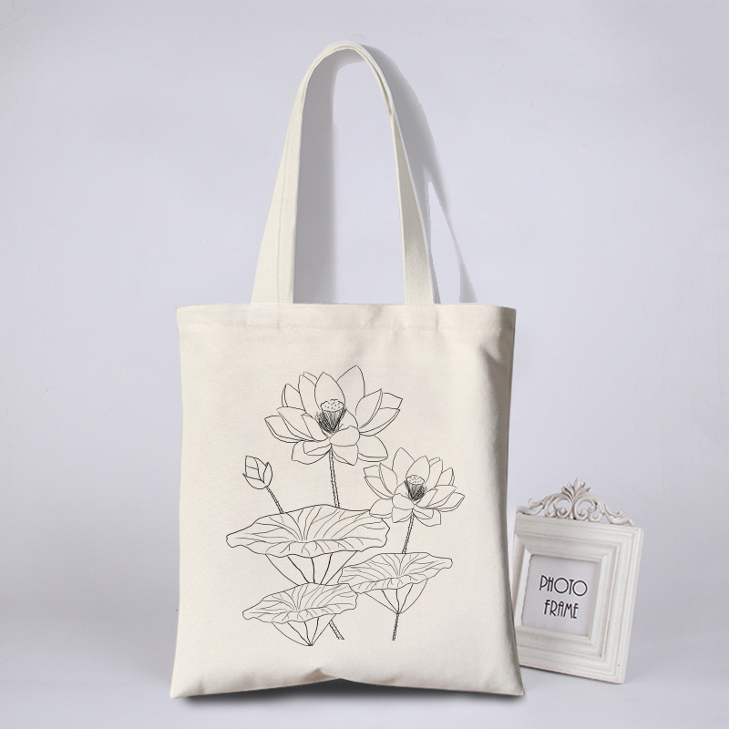 京柏 古风彩绘帆布包女花朵简约环保袋活动涂鸦布袋写生diy手绘帆布袋