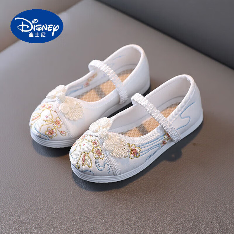 迪士尼（Disney）老北京儿童布鞋女童绣花鞋中国风儿童古装鞋子宝宝手工古风汉服鞋 T20白色 34码 34码/21cm