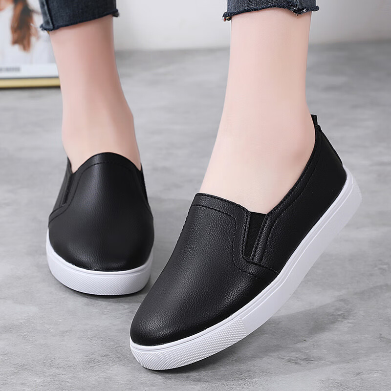 佐伐真皮乐福鞋女2024春季软底一脚蹬女鞋平底妈m妈鞋懒人鞋豆豆鞋 黑