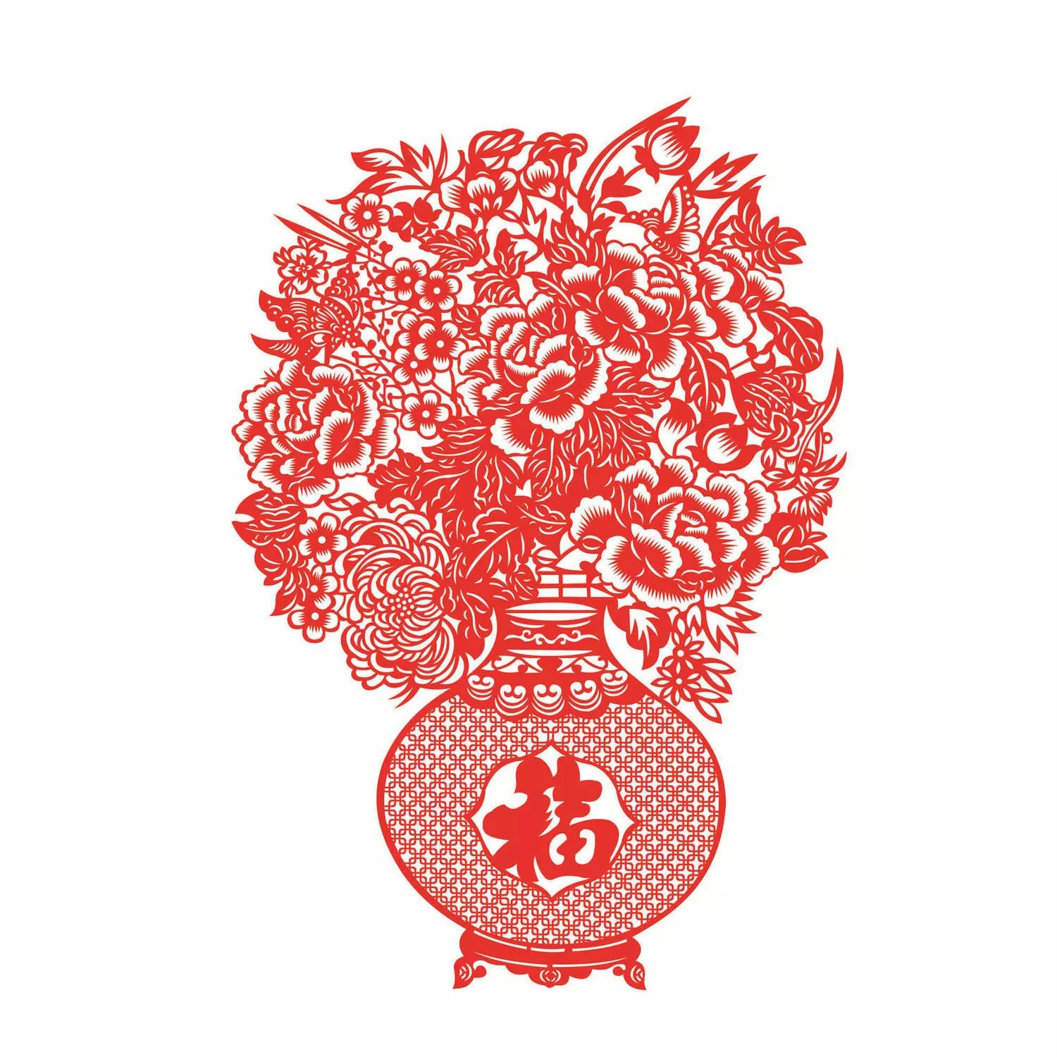 镂空双面万年红纸花瓶剪纸窗花婚庆喜字剪纸花瓶结婚窗花玻璃贴 68cm*