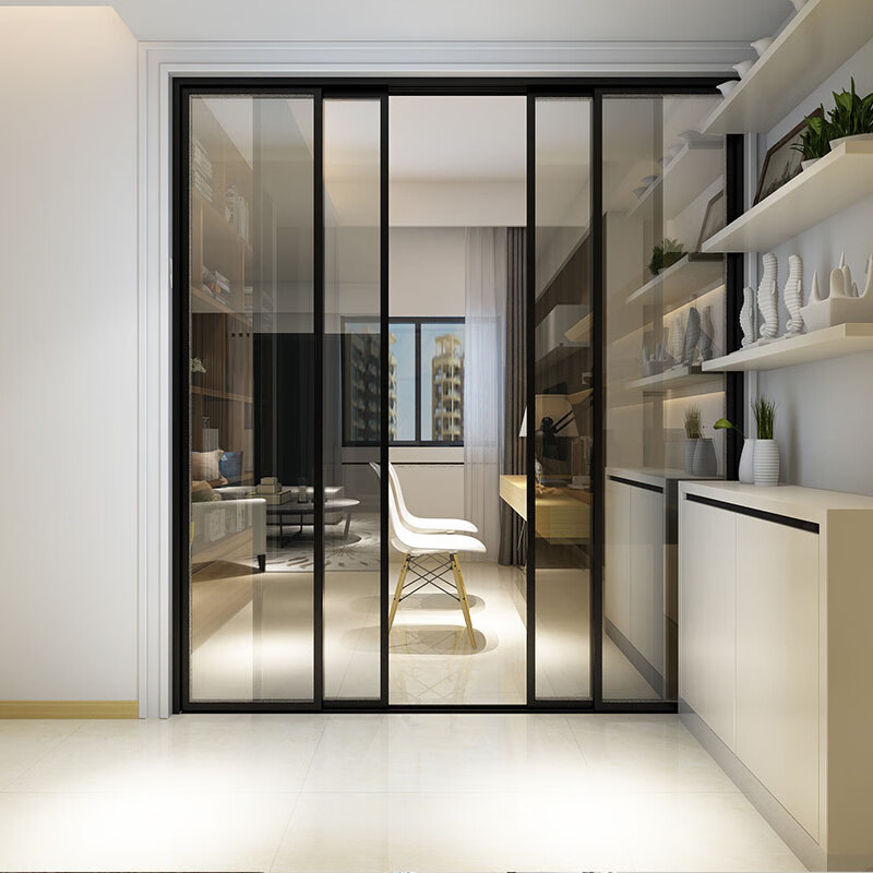 仁聚益深圳定制钛合金阳台客厅隔断折叠移门玻璃门厨房窄边三联动推